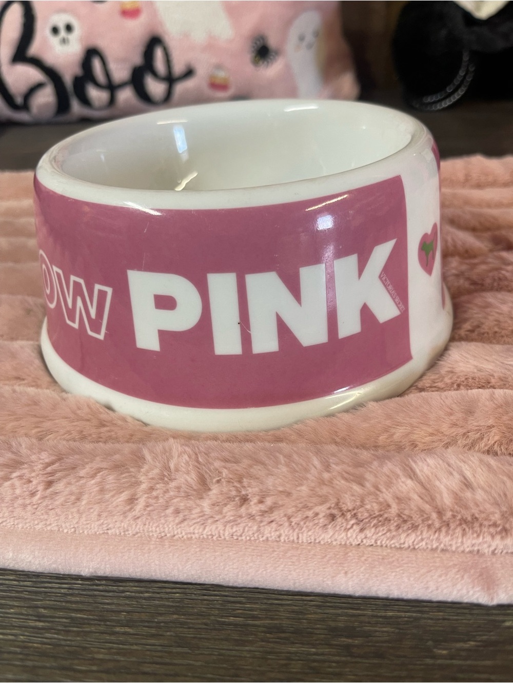 PINK Victoria's Secret Ceramic Pet Bowl in Pink and White
